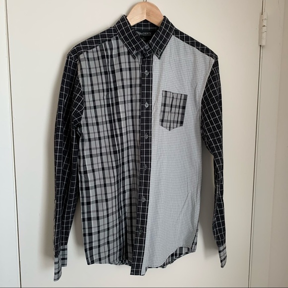 NWOT Odin New York Mixed Pattern Button-down Shirt - Picture 1 of 4